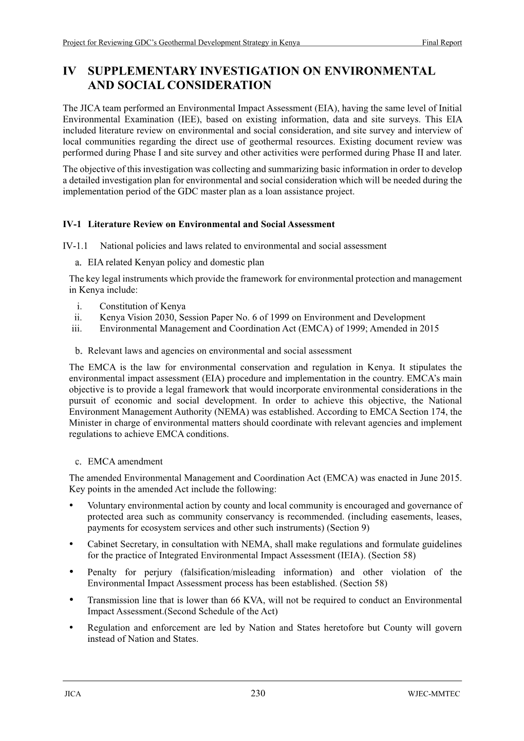 Iv Supplementary Investigation on Environmental and Social Consideration