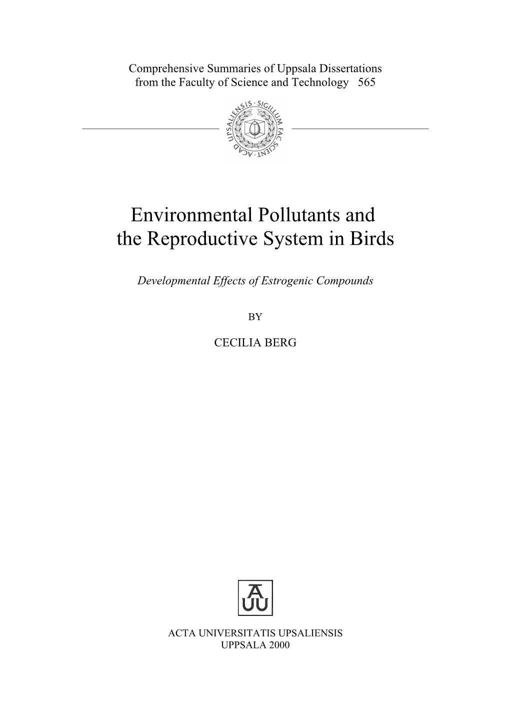 Environmental Pollutants and the Reproductive System in Birds