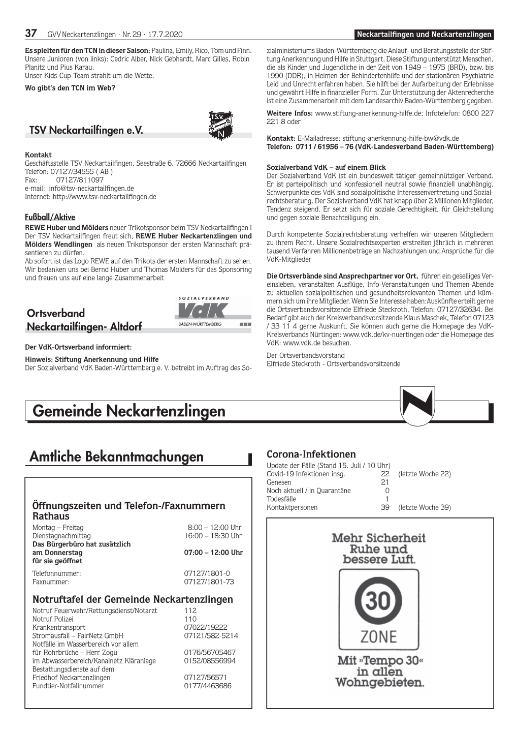 Gemeinde Neckartenzlingen Amtliche Bekanntmachungen