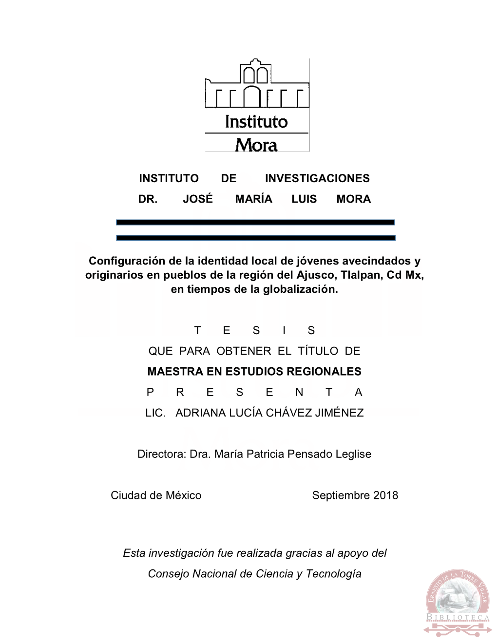 INSTITUTO DE INVESTIGACIONES DR. JOSÉ MARÍA LUIS MORA Configuración De La Identidad Local De Jóvenes