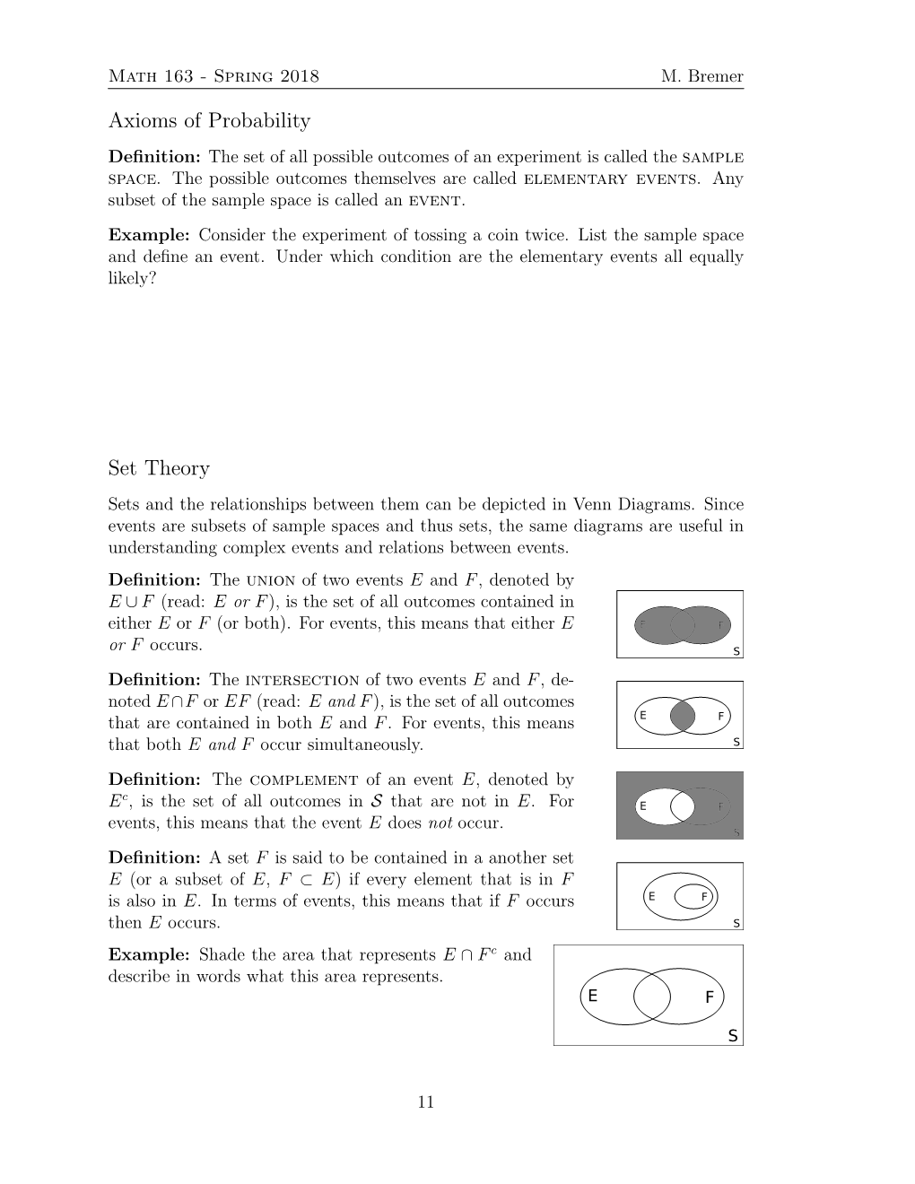 Axioms of Probability Set Theory