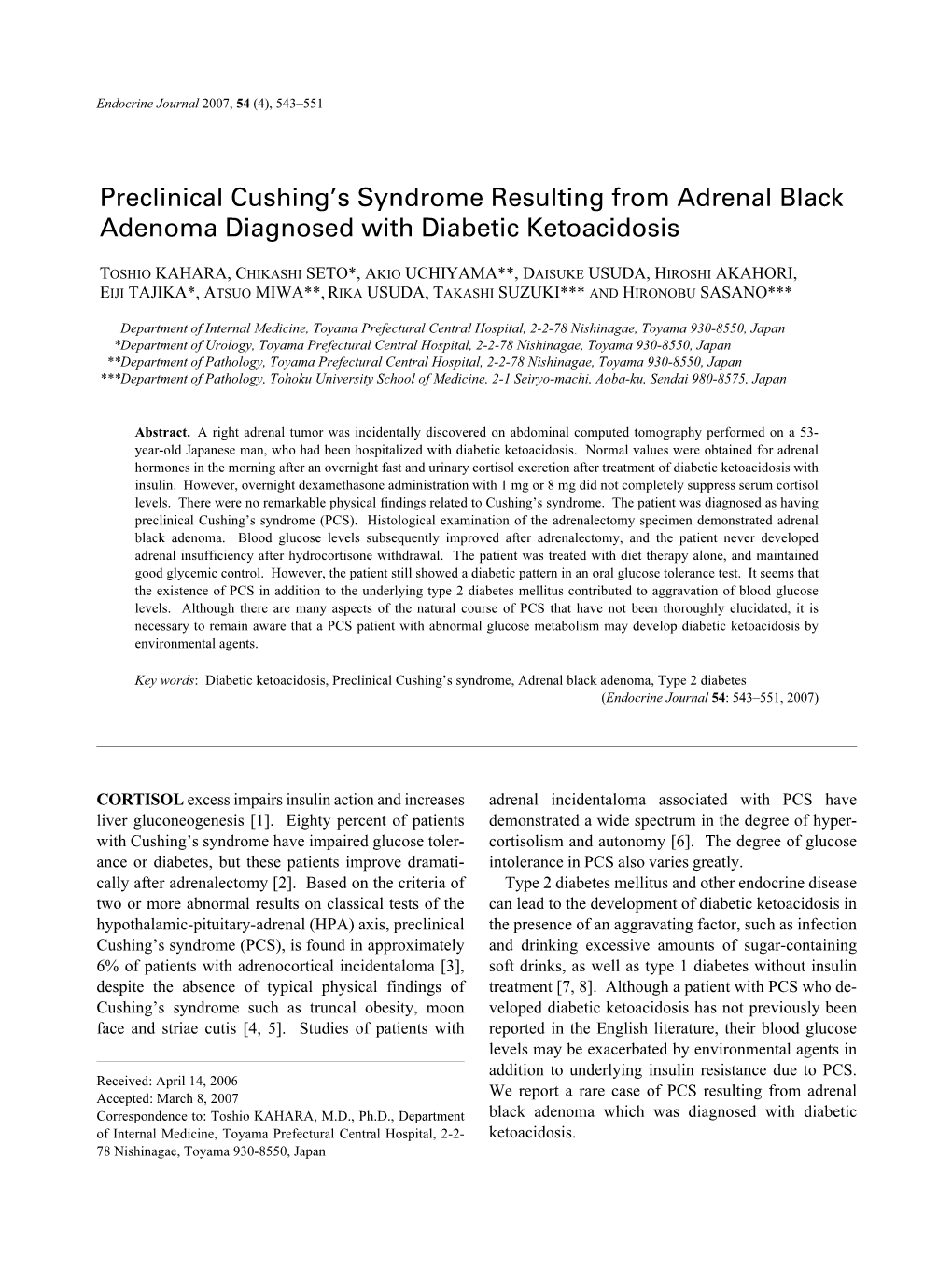 Preclinical Cushing's Syndrome Resulting from Adrenal Black