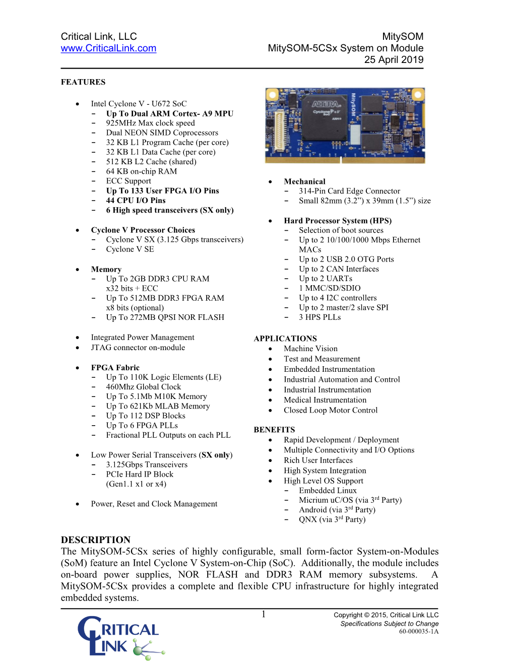 Mitysom-5Csx System on Module 25 April 2019 1