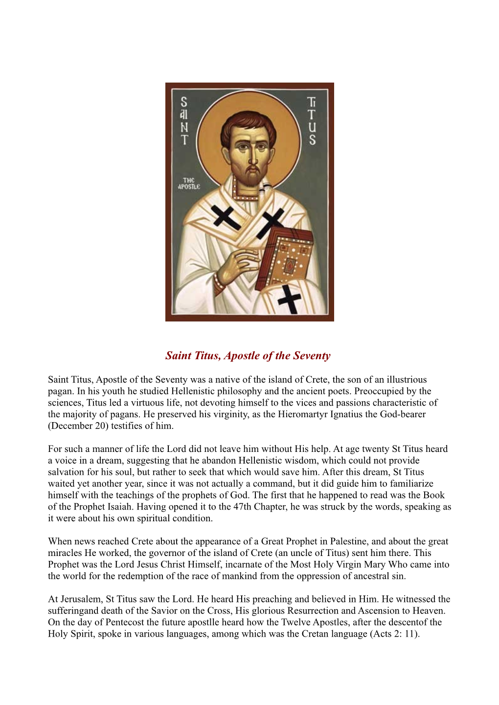 Saint Titus, Apostle of the Seventy