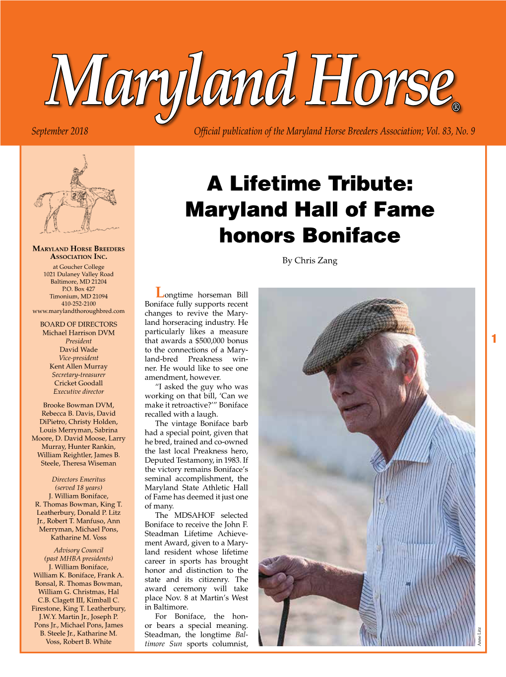 Maryland Hall of Fame Honors Boniface Maryland Horse Breeders Association Inc