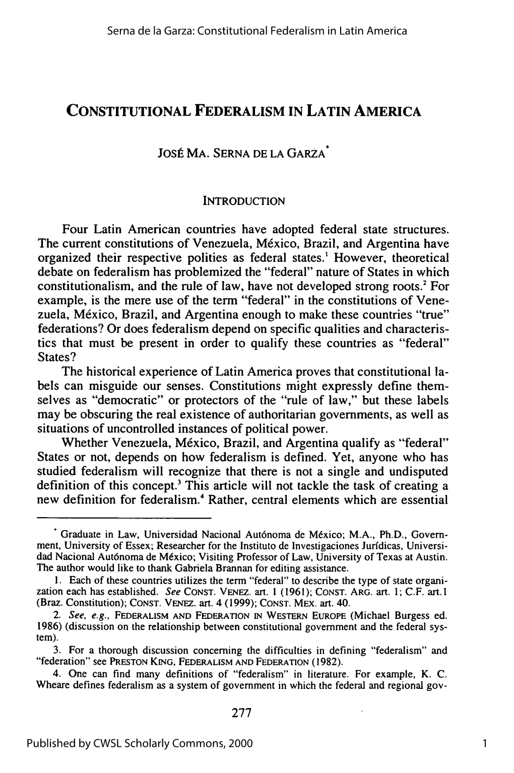 Constitutional Federalism in Latin America