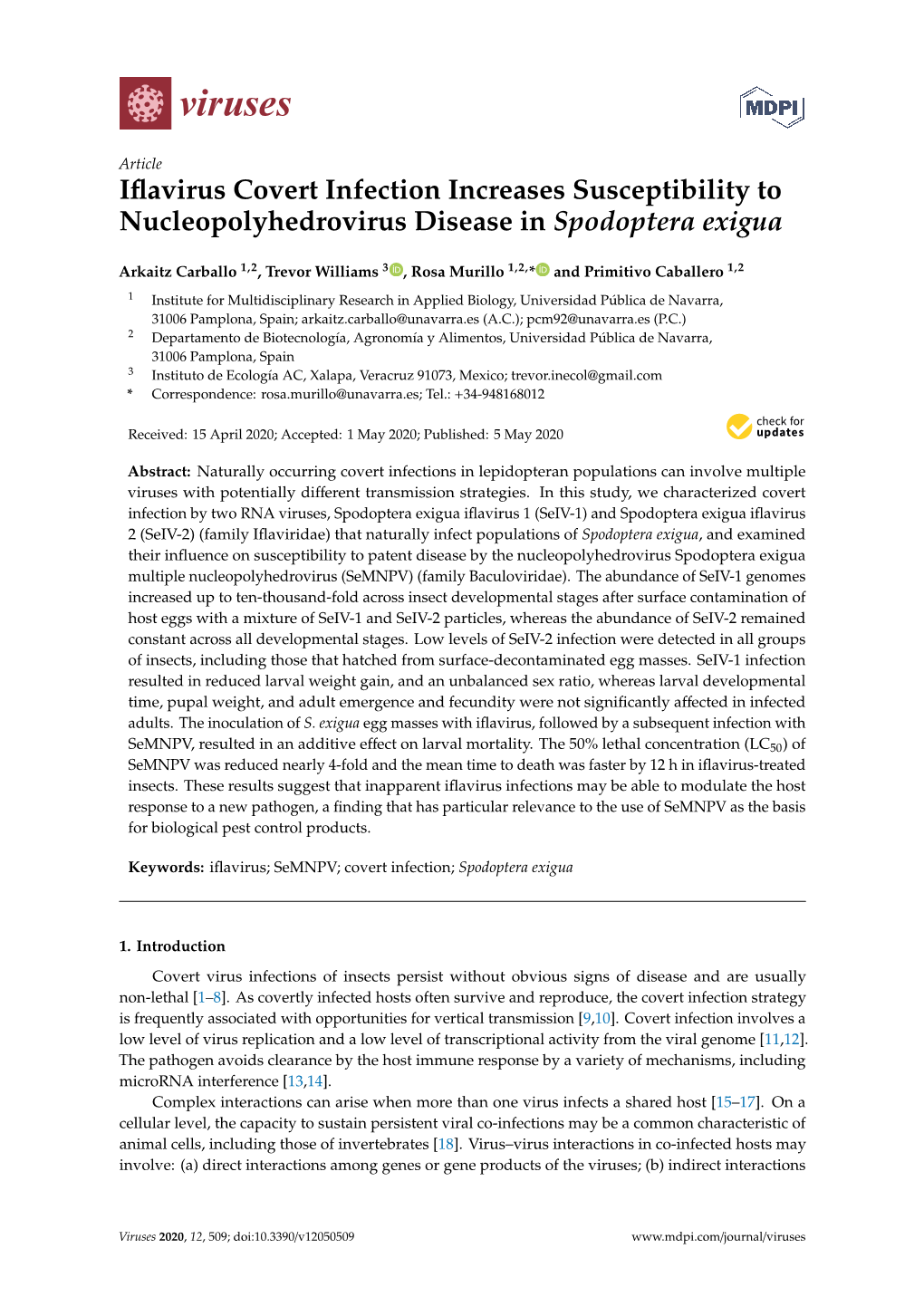 Iflavirus Covert Infection Increases Susceptibility to Nucleopolyhedrovirus Disease in Spodoptera Exigua