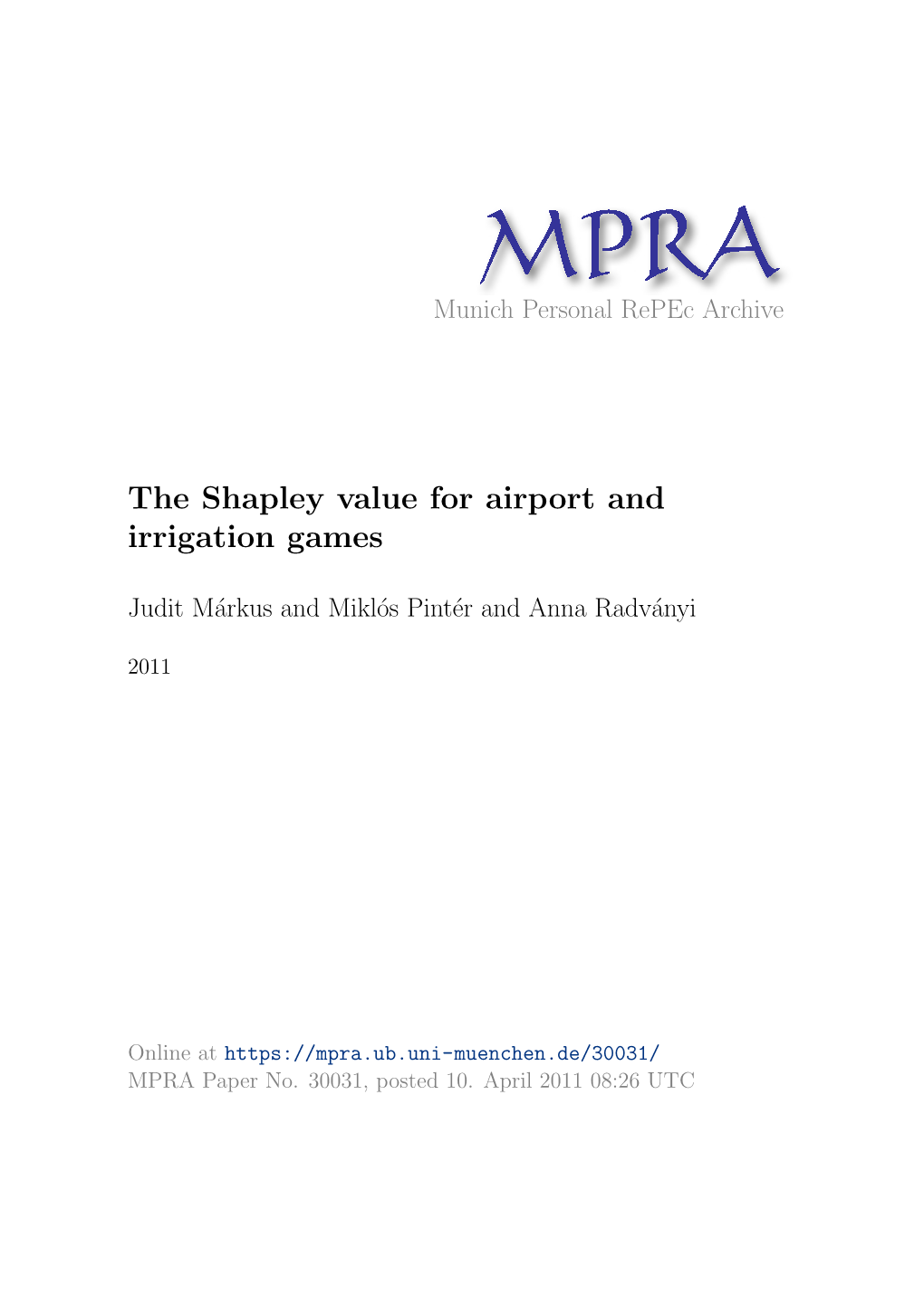 The Shapley Value for Airport and Irrigation Games