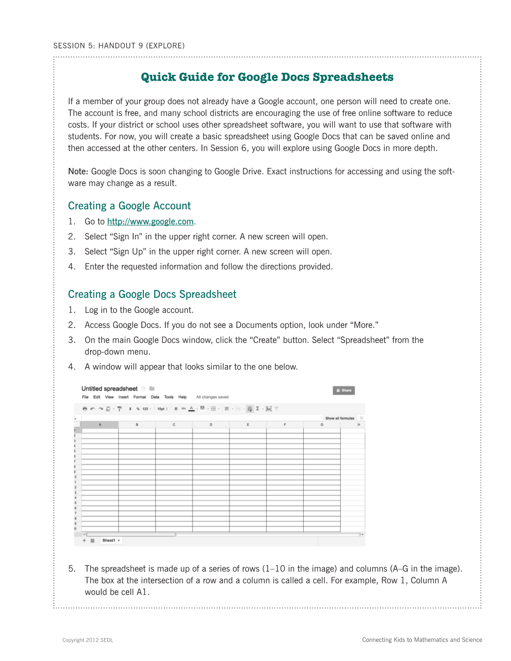 Quick Guide for Google Docs Spreadsheets