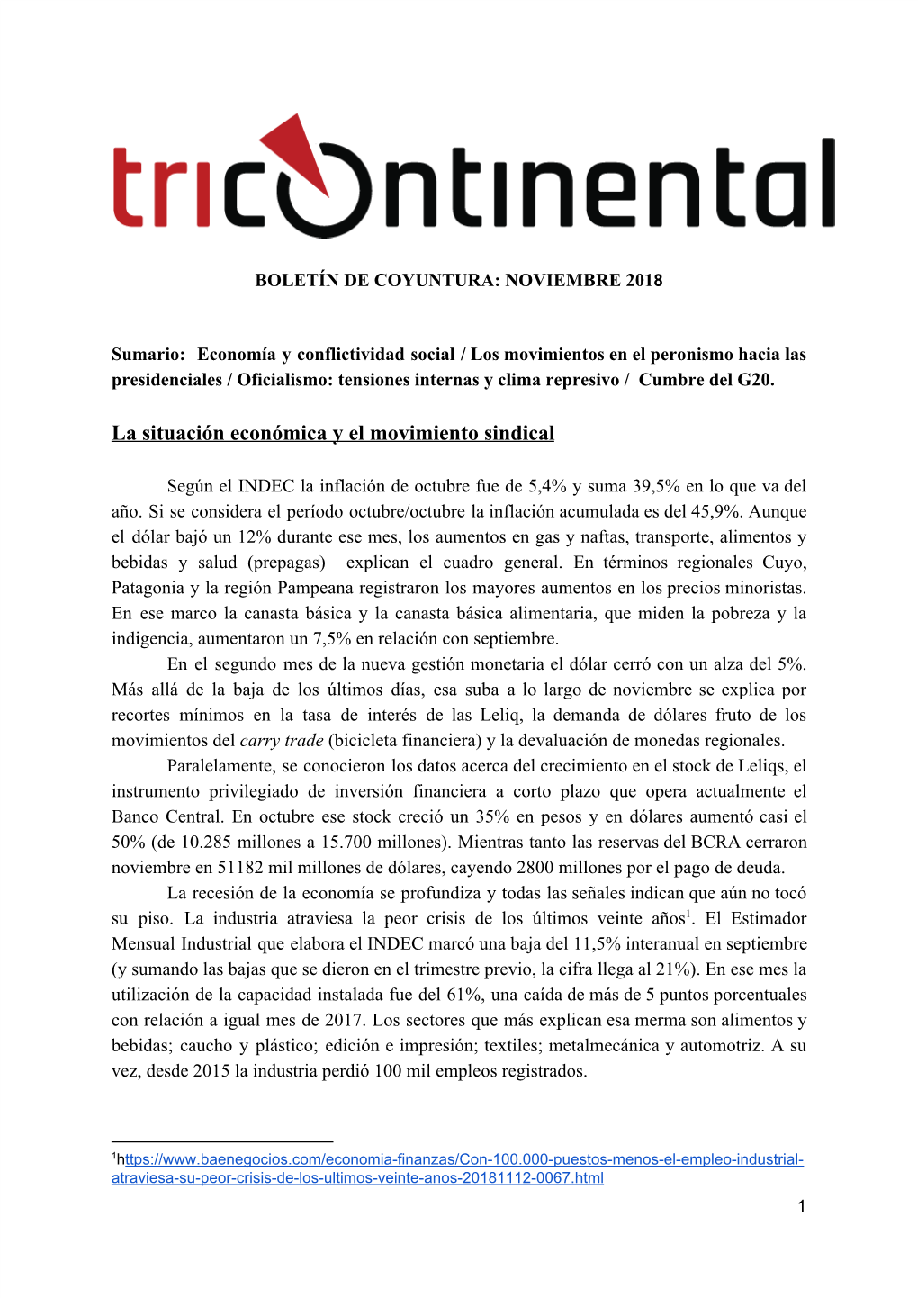 La Situación Económica Y El Movimiento Sindical