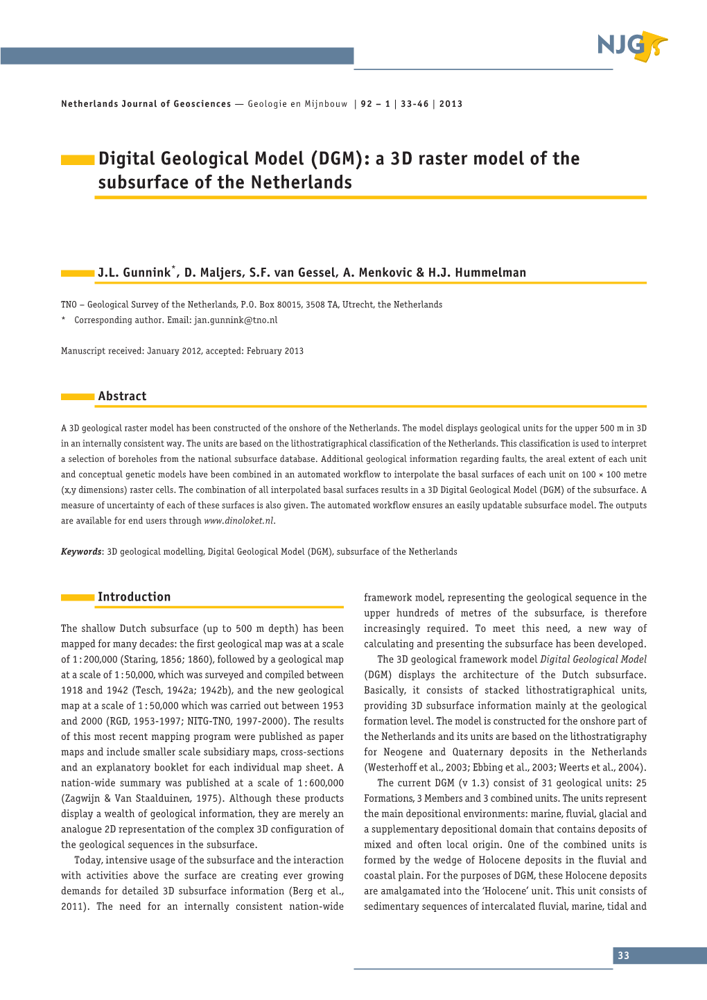 (DGM): a 3D Raster Model of the Subsurface of the Netherlands