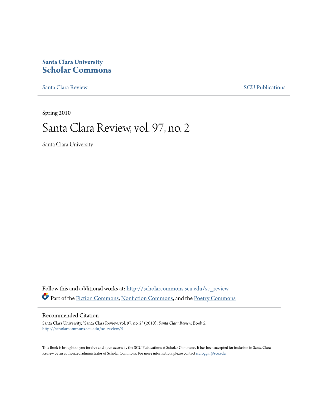 Santa Clara Review, Vol. 97, No. 2 Santa Clara University