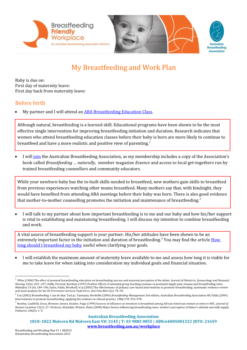 My Breastfeeding and Work Plan