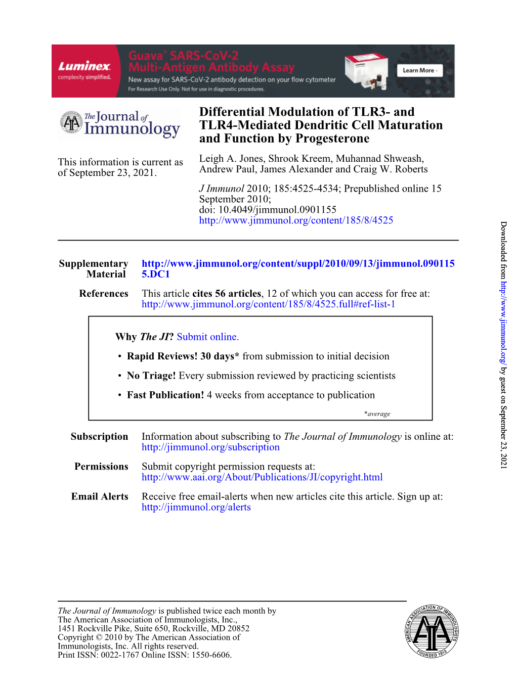 And Function by Progesterone TLR4-Mediated Dendritic Cell