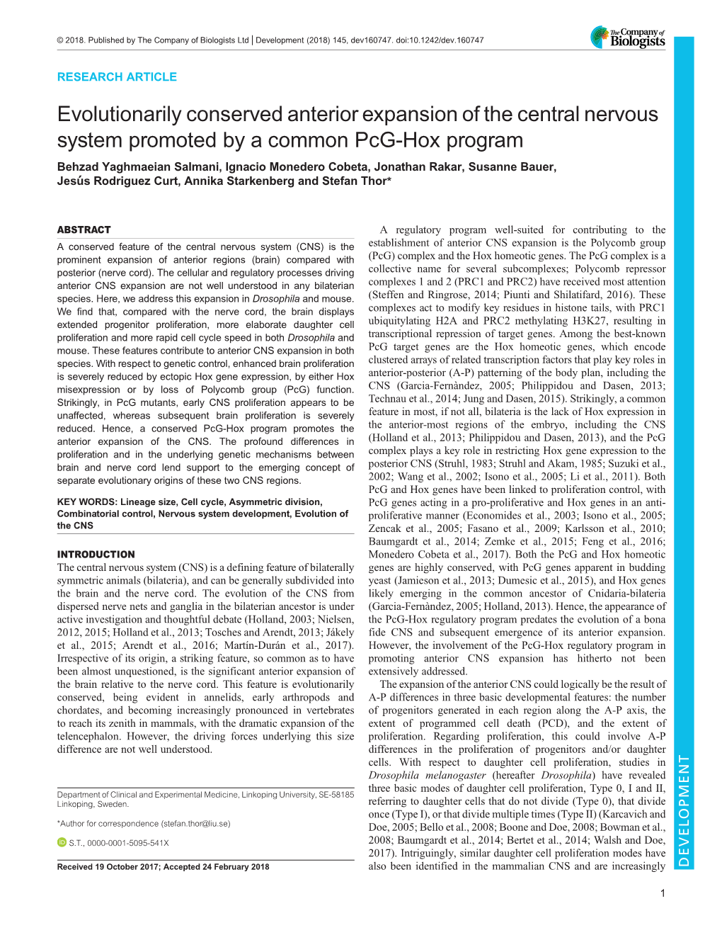 Evolutionarily Conserved Anterior Expansion of the Central Nervous System Promoted by a Common Pcg-Hox Program