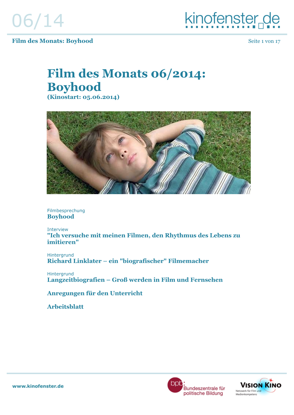 Film Des Monats 06/2014: Boyhood (Kinostart: 05.06.2014)