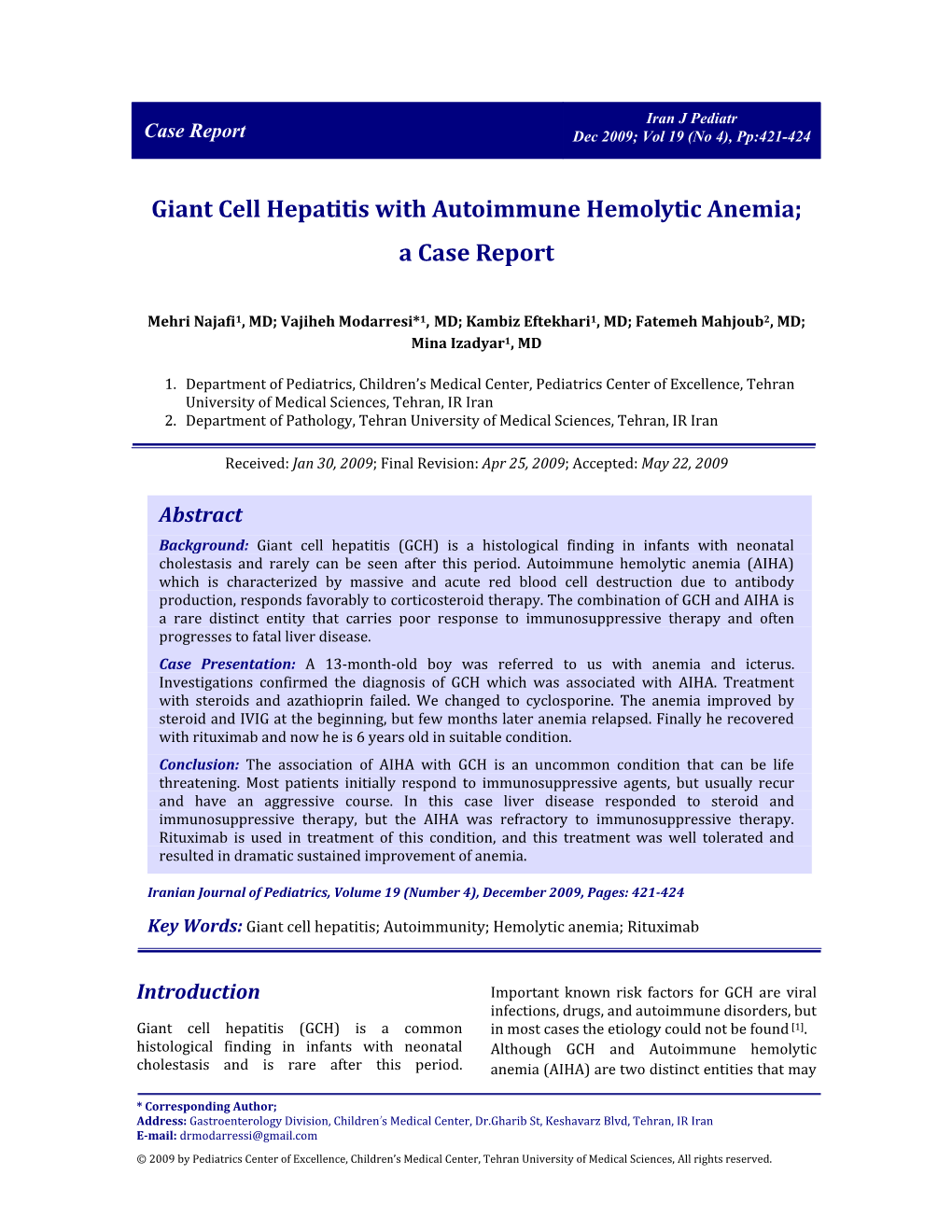 Giant Cell Hepatitis with Autoimmune Hemolytic Anemia; a Case Report