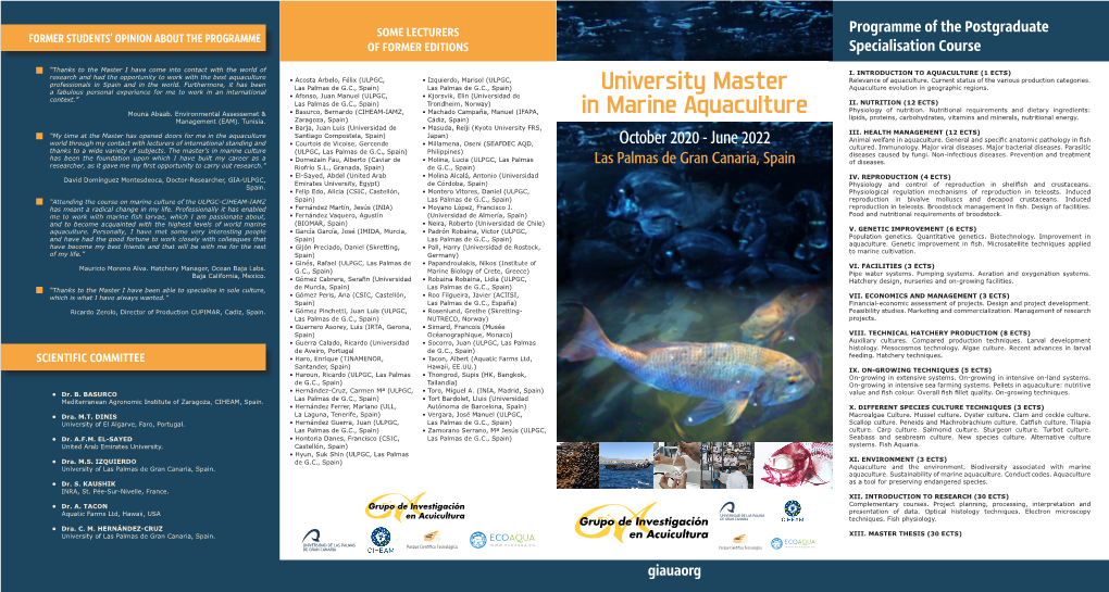 University Master in Marine Aquaculture