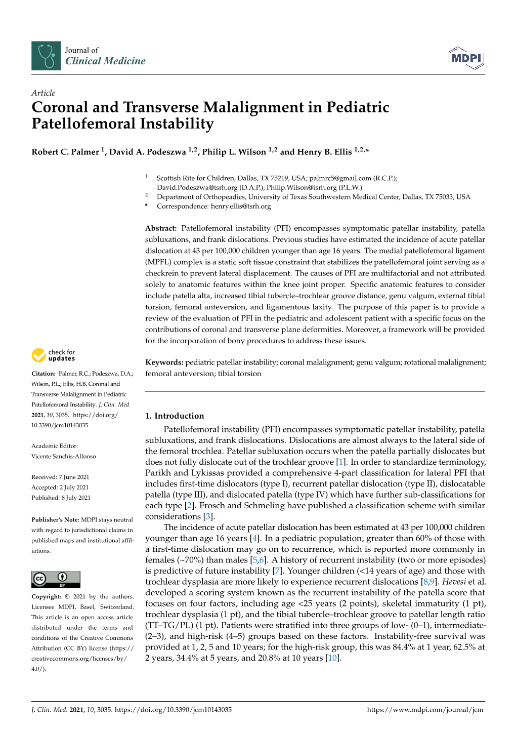 Coronal and Transverse Malalignment in Pediatric Patellofemoral Instability