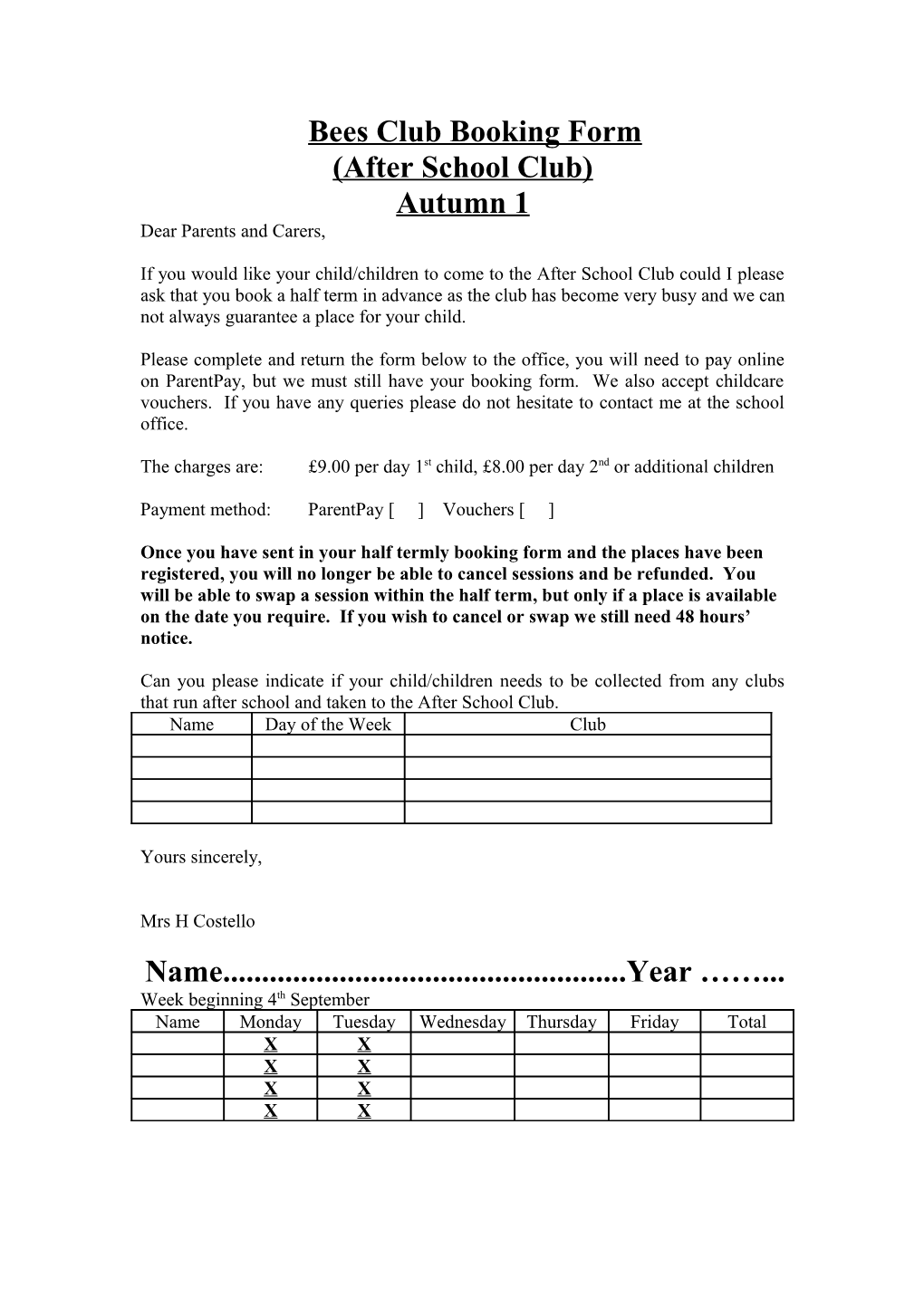 Breakfast Club Booking Form