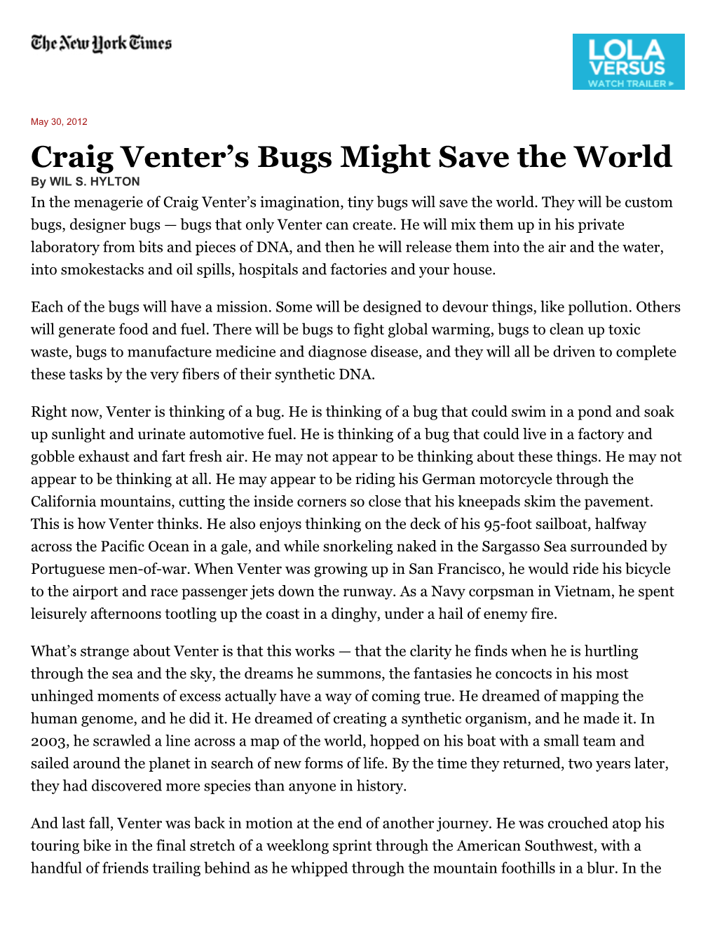 Craig Venter's Bugs Might Save the World