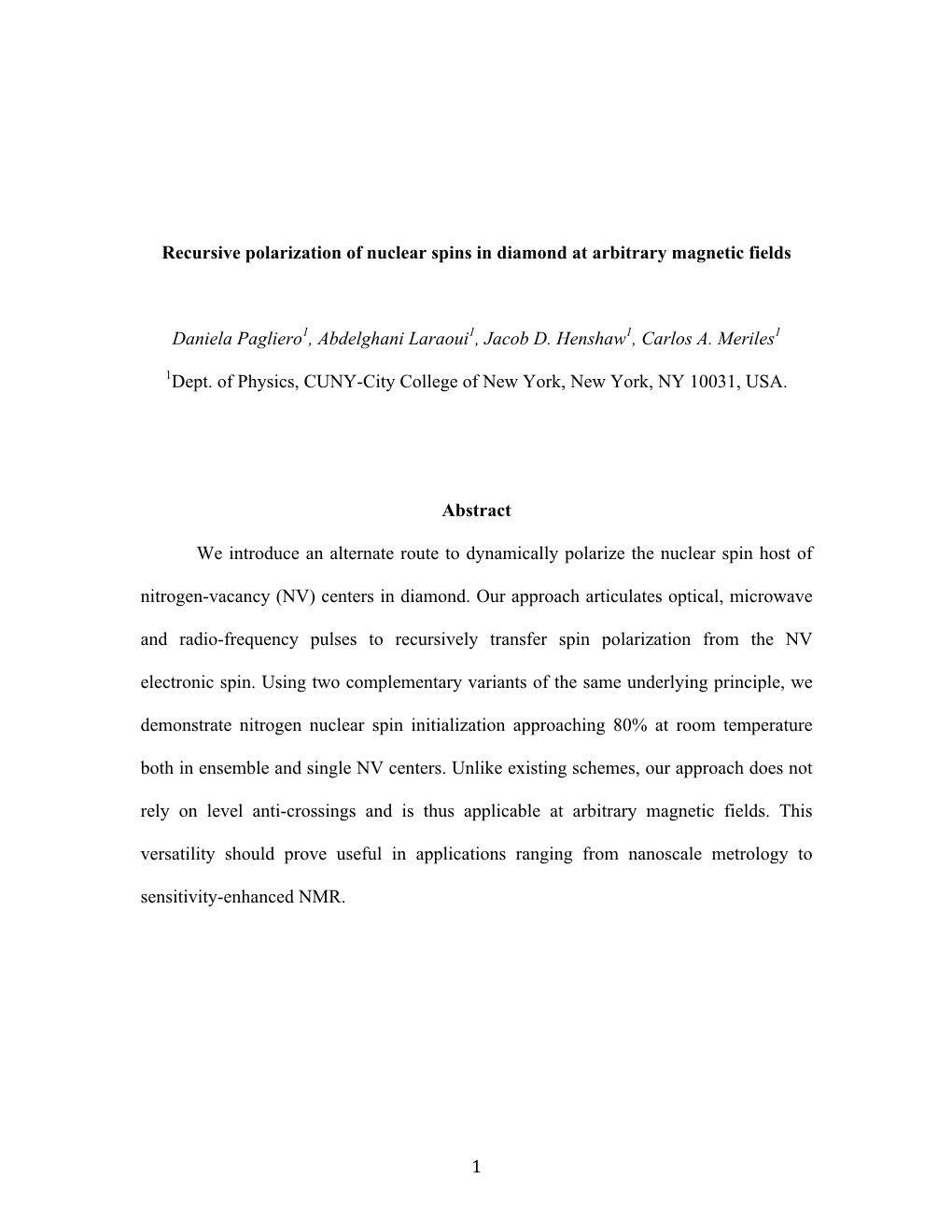 1 Recursive Polarization of Nuclear Spins in Diamond at Arbitrary