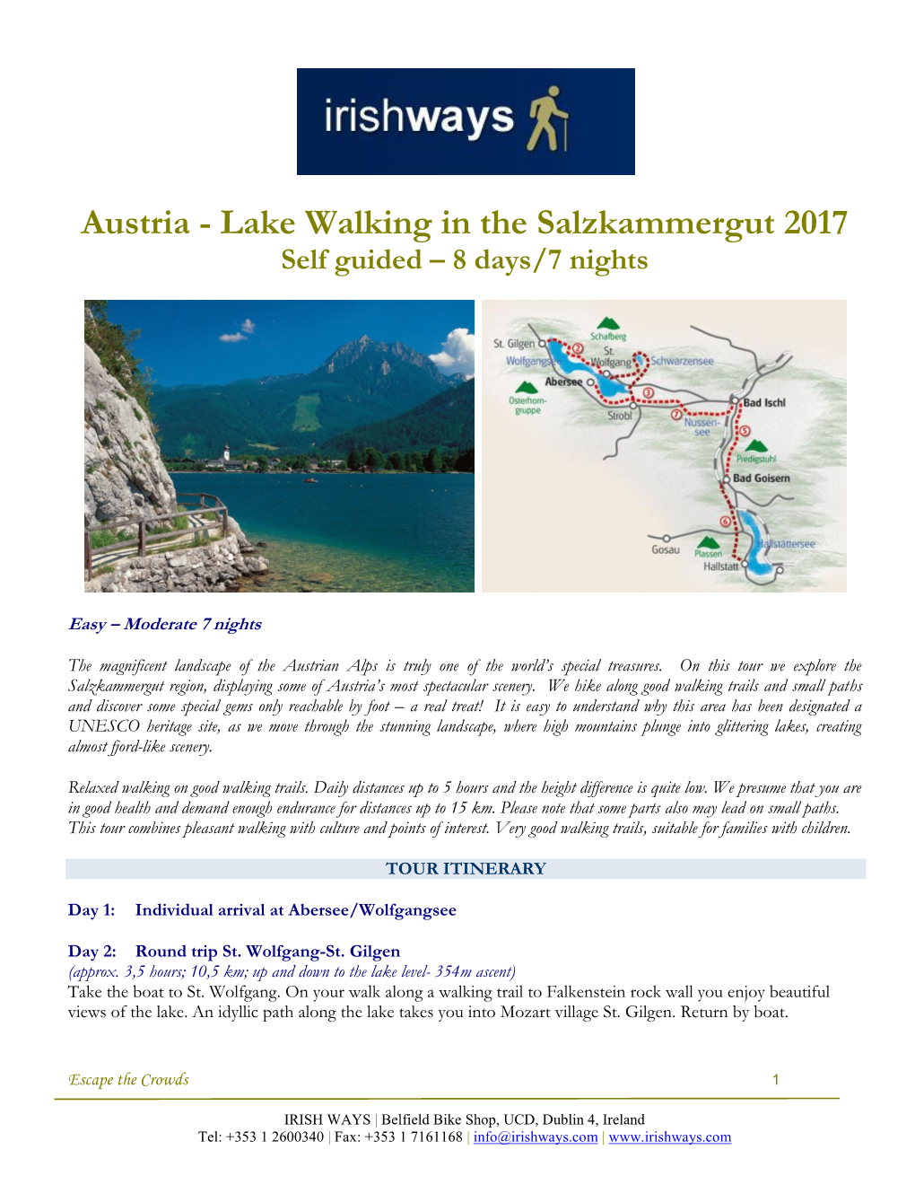 Austria - Lake Walking in the Salzkammergut 2017 Self Guided – 8 Days/7 Nights