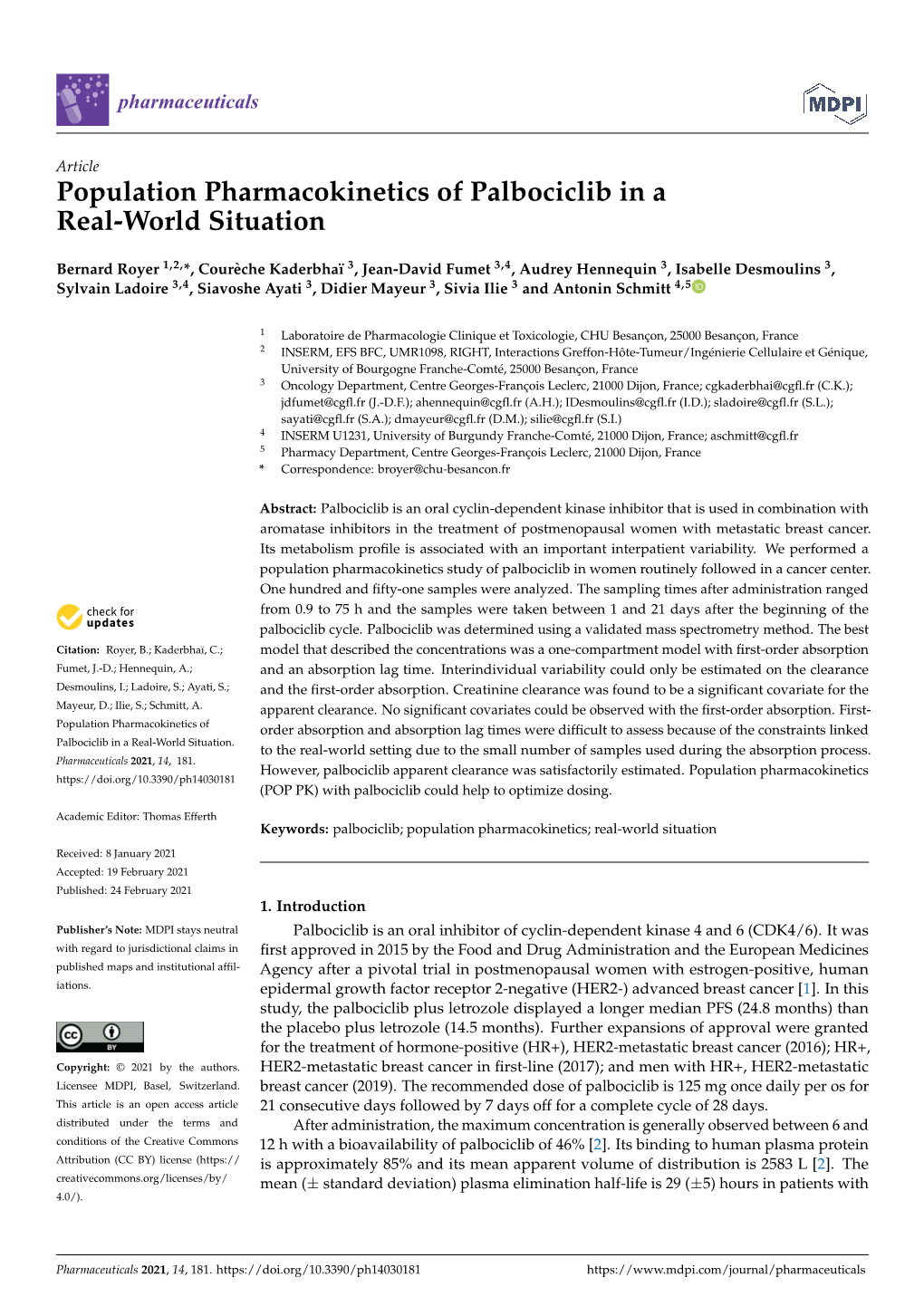 Population Pharmacokinetics of Palbociclib in a Real-World Situation