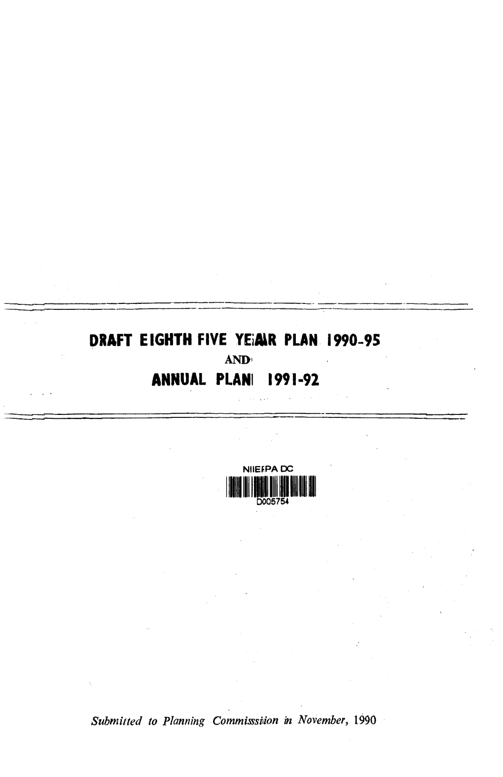 DRAFT EIGHTH FIVE Yeiar PLAN 1990-95 ANNUAL PLANI 1991-92