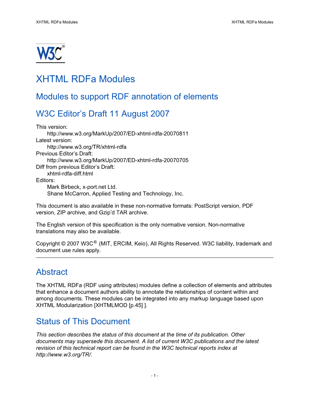 XHTML Rdfa Modules XHTML Rdfa Modules