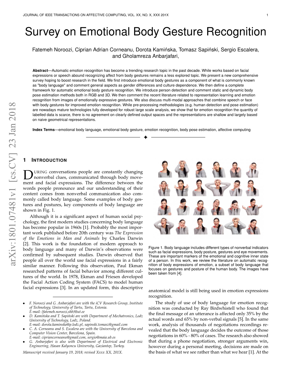 Survey on Emotional Body Gesture Recognition