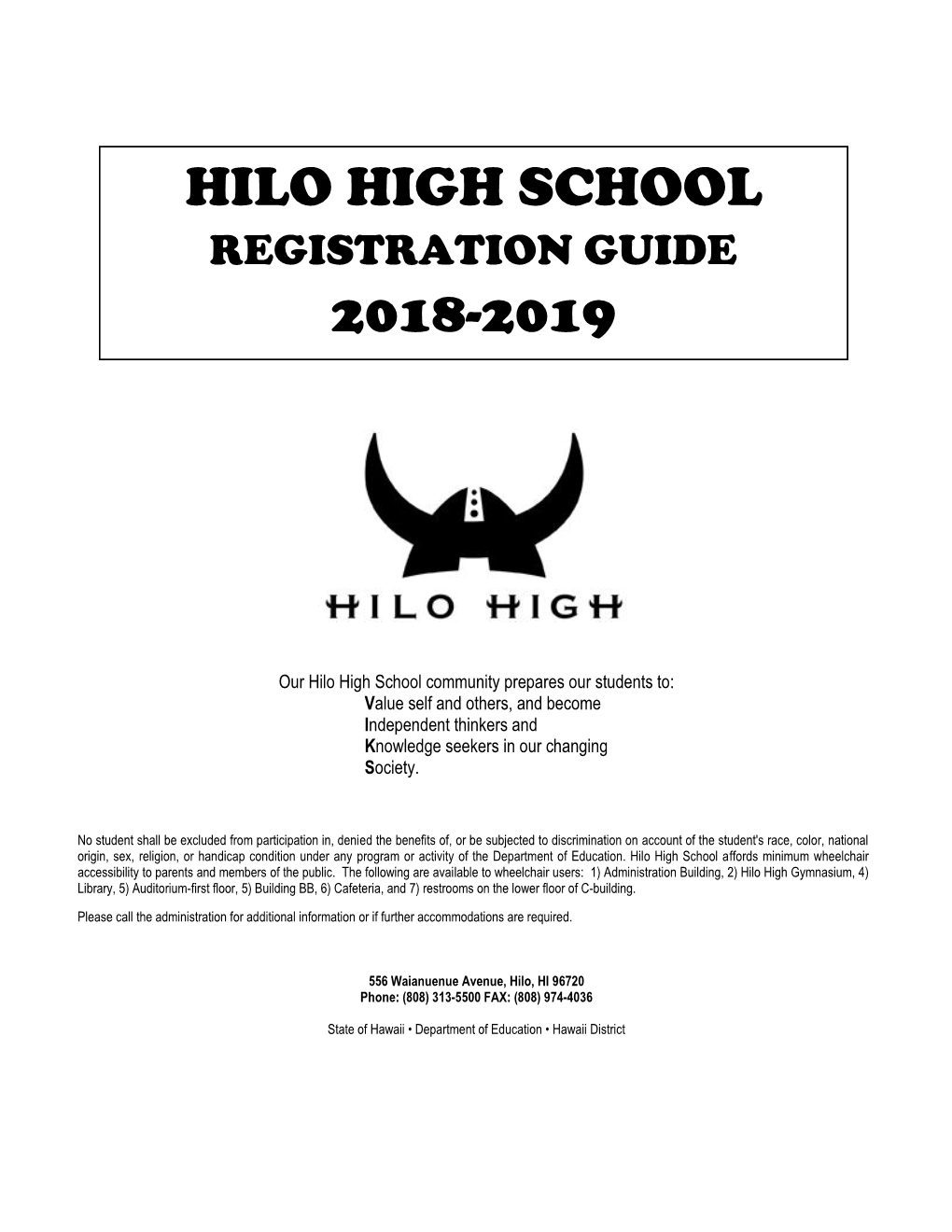 Hilo High School Registration Guide 2018-2019