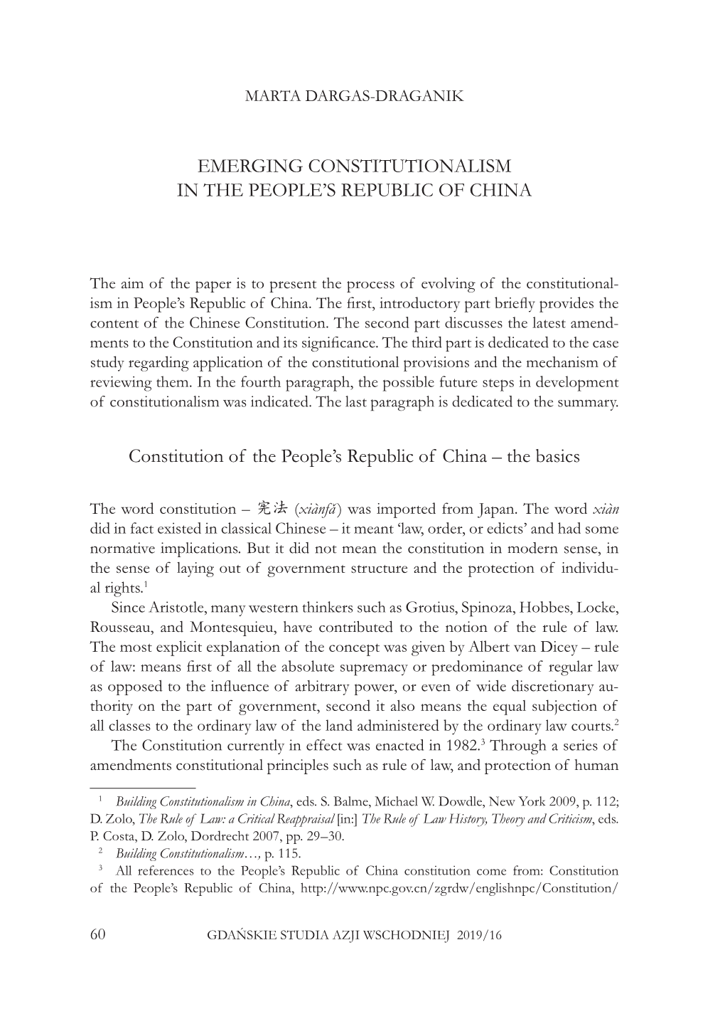 Emerging Constitutionalism in the People's Republic of China