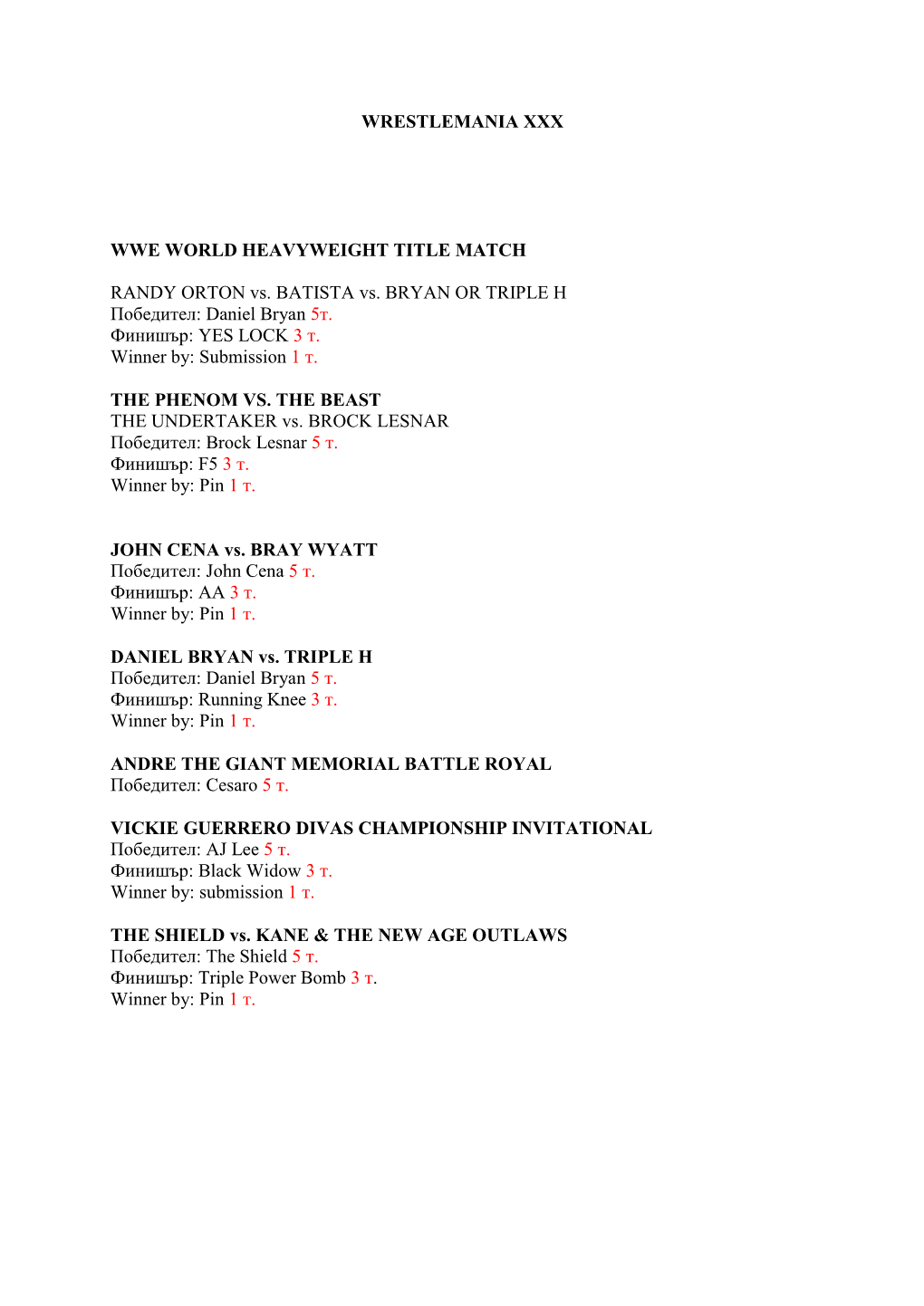 Wrestlemania Xxx Wwe World Heavyweight Title Match