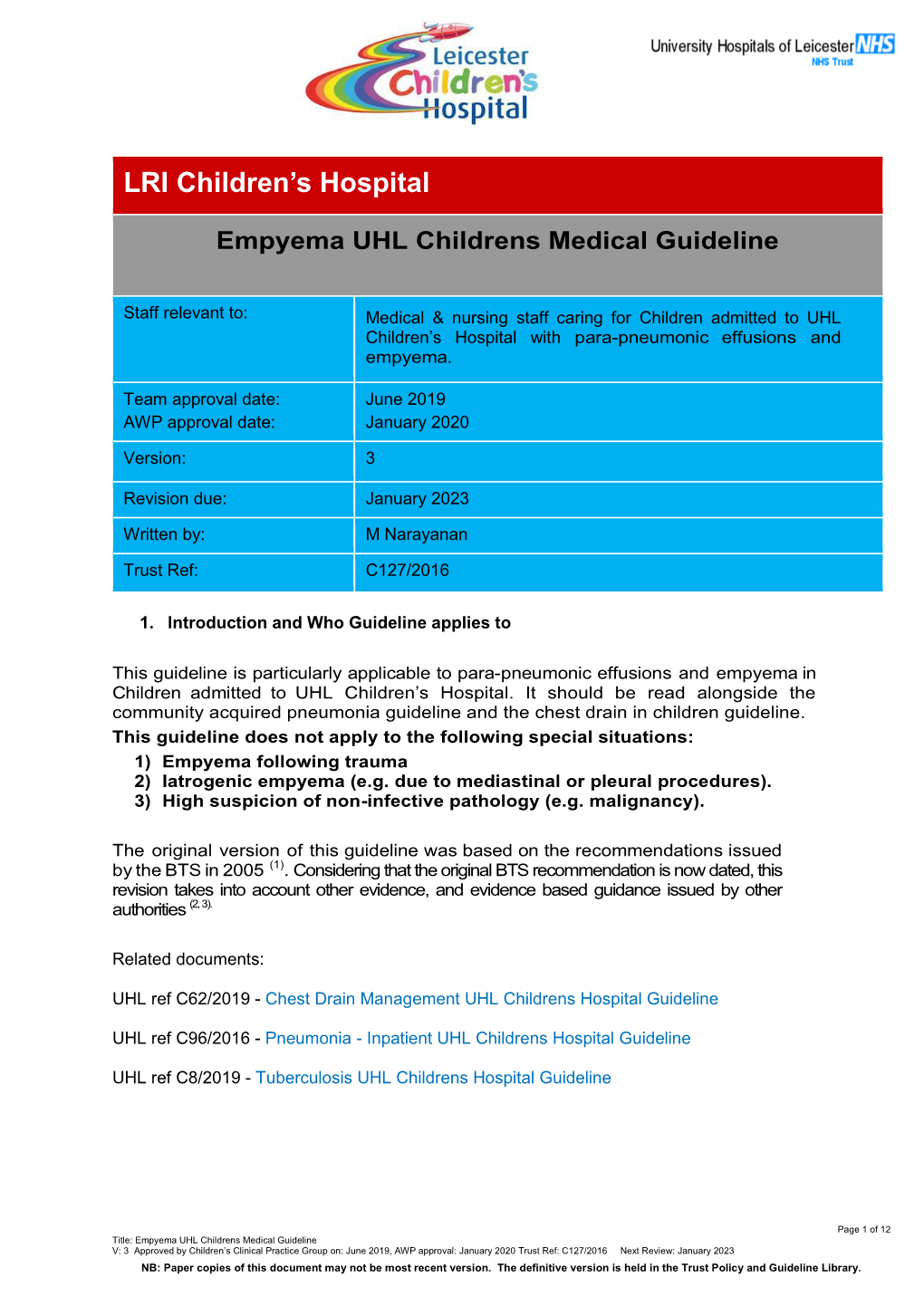 Empyema UHL Childrens Medical Guideline