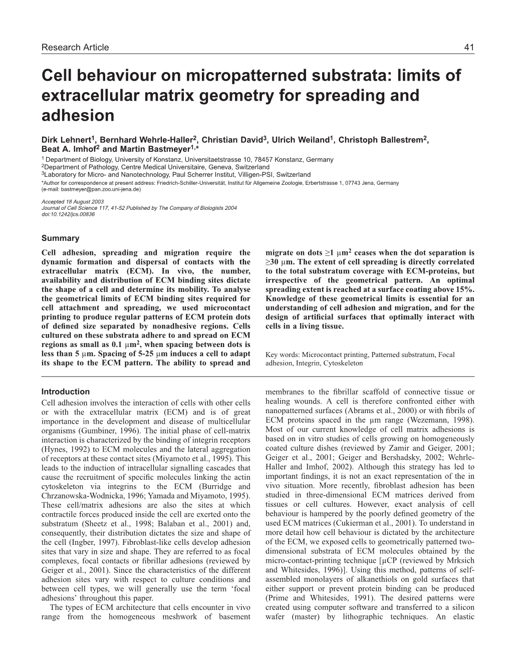 Limits of Extracellular Matrix Geometry for Spreading and Adhesion