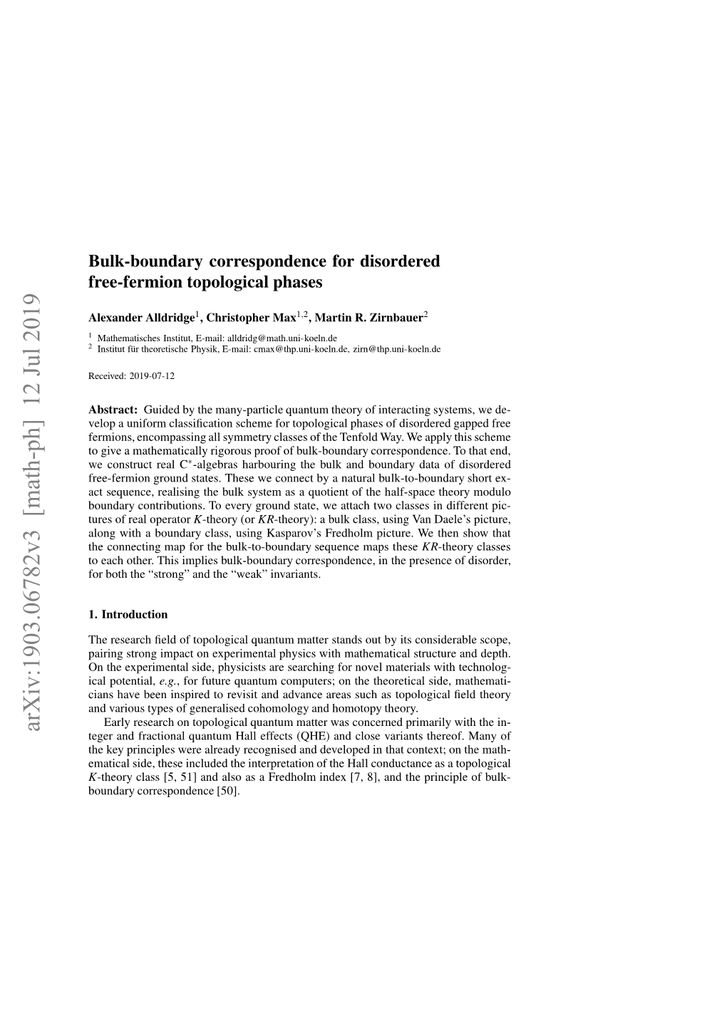 Bulk-Boundary Correspondence for Disordered Free-Fermion Topological