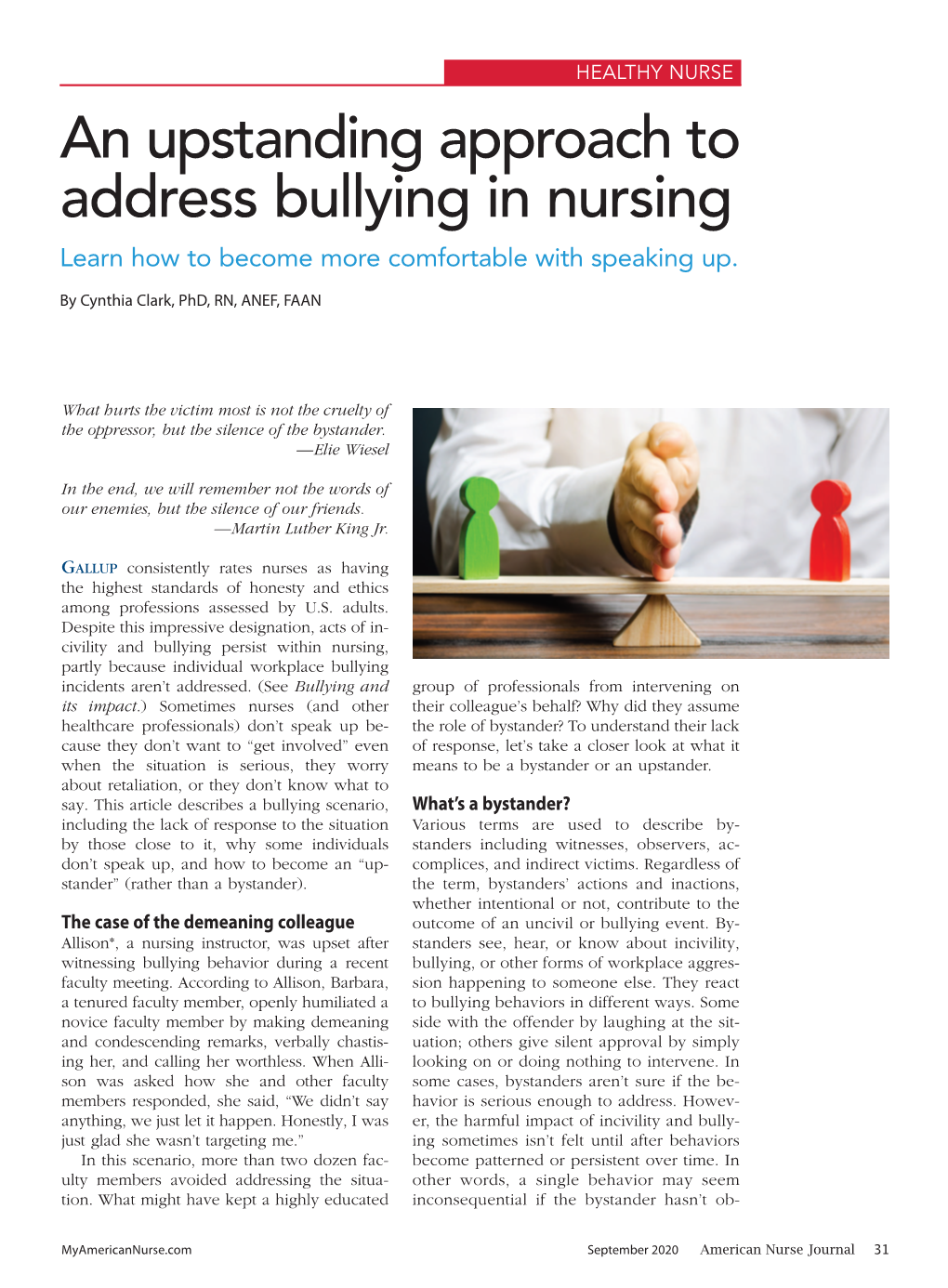 An Upstanding Approach to Address Bullying in Nursing