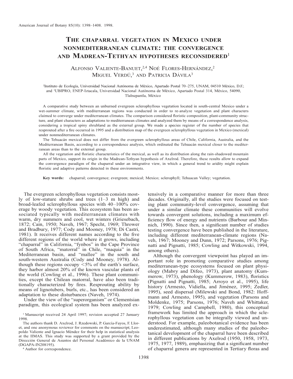 The Chaparral Vegetation in Mexico Under Nonmediterranean Climate: the Convergence and Madrean-Tethyan Hypotheses Reconsidered1