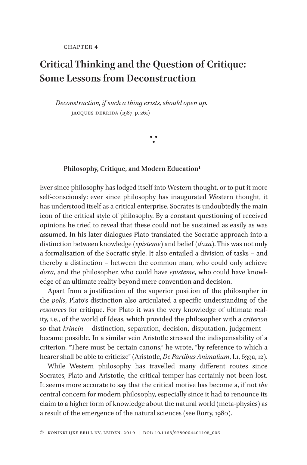 Critical Thinking and the Question of Critique: Some Lessons from Deconstruction