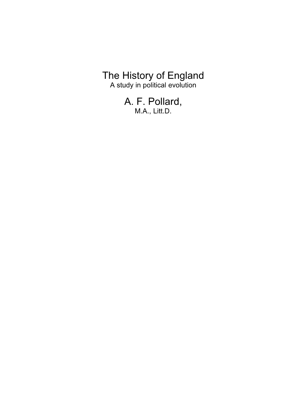 The History of England A. F. Pollard