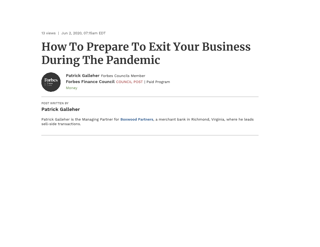 How to Prepare to Exit Your Business During the Pandemic