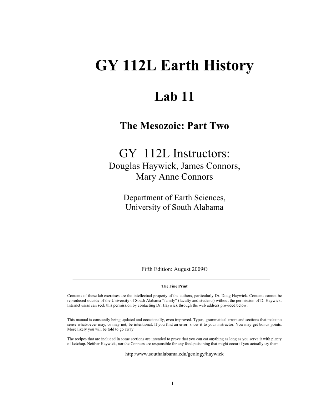 GY 112L Earth History