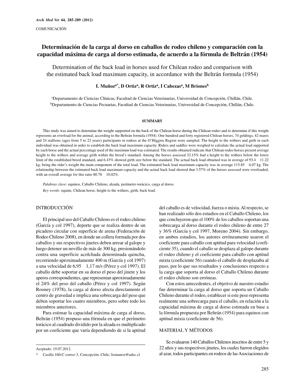 Determinación De La Carga Al Dorso En Caballos De Rodeo Chileno Y