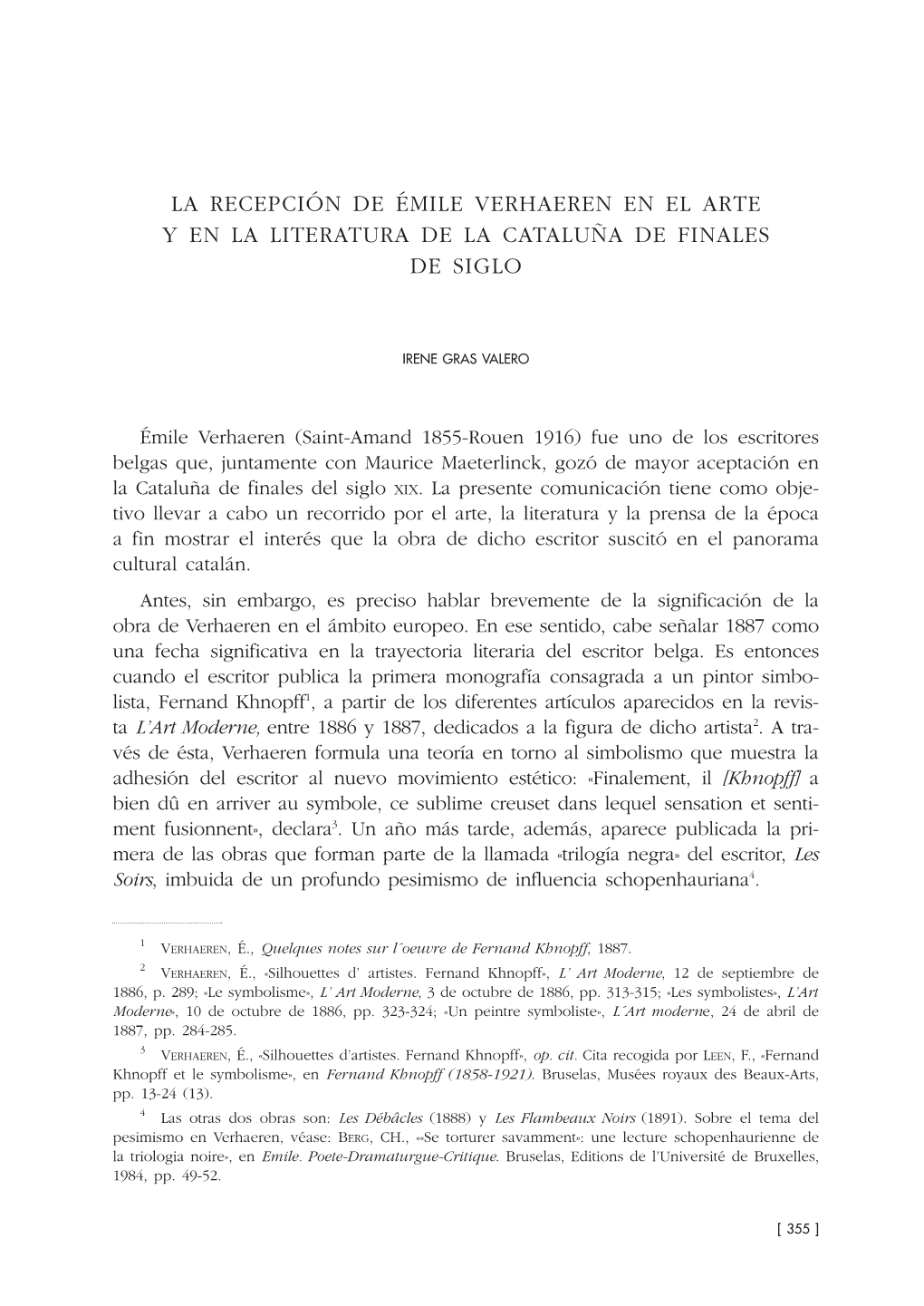 La Recepción De Émile Verhaeren En El Arte Y En La Literatura De La Cataluña De Finales De Siglo