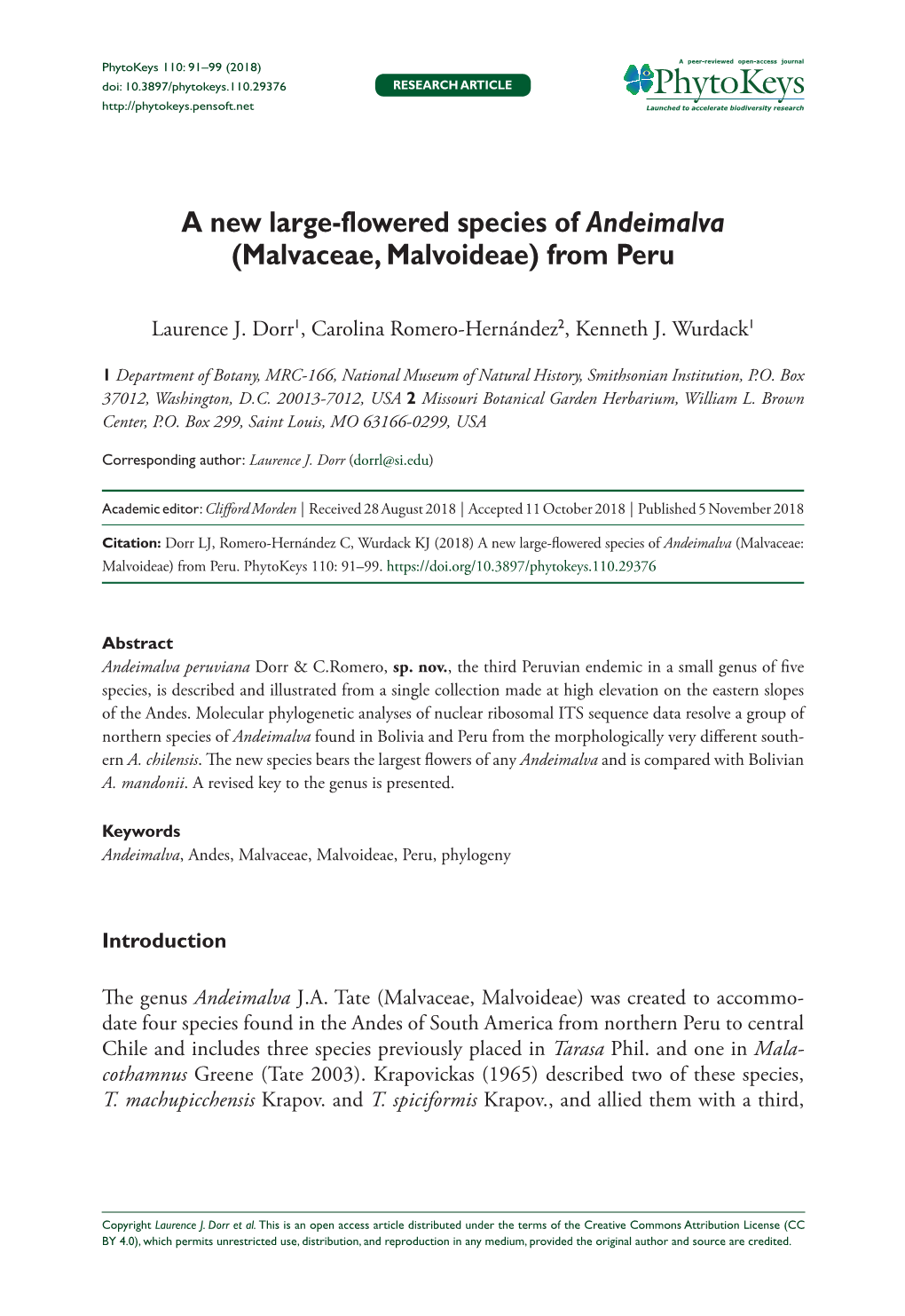 A New Large-Flowered Species of Andeimalva (Malvaceae, Malvoideae) from Peru