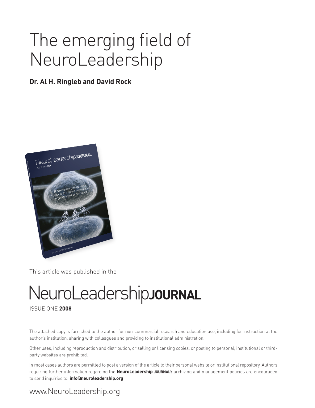 Neuroleadershipjournal Issue One 2008