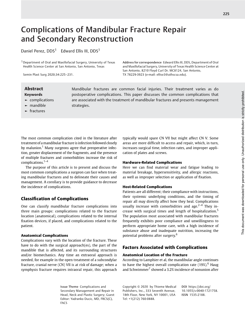 Complications of Mandibular Fracture Repair and Secondary Reconstruction