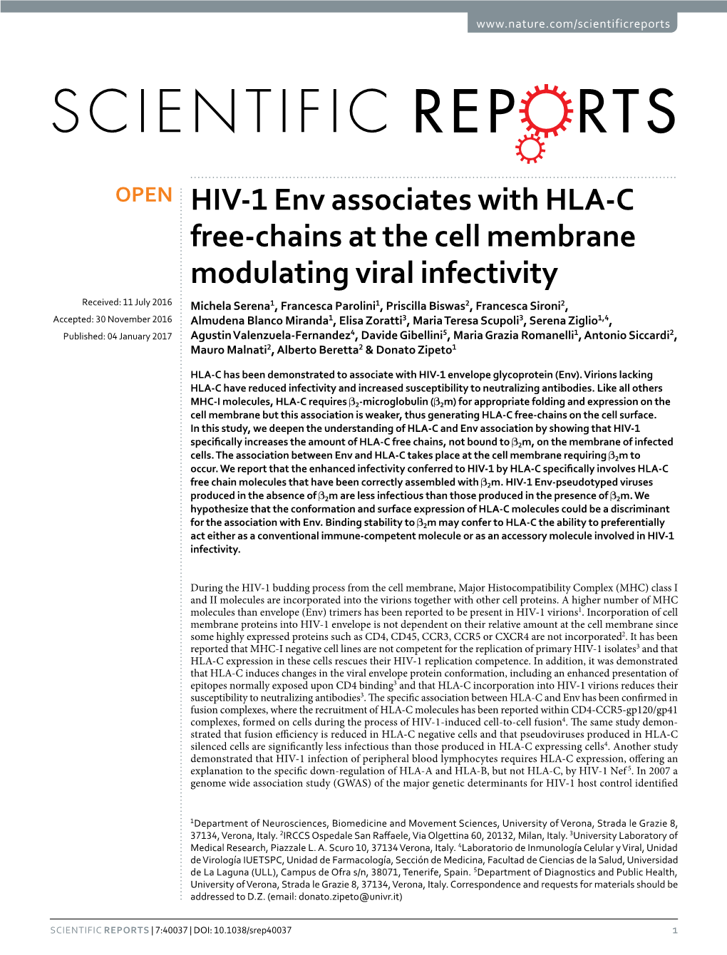 HIV-1 Env Associates with HLA-C Free-Chains at the Cell Membrane