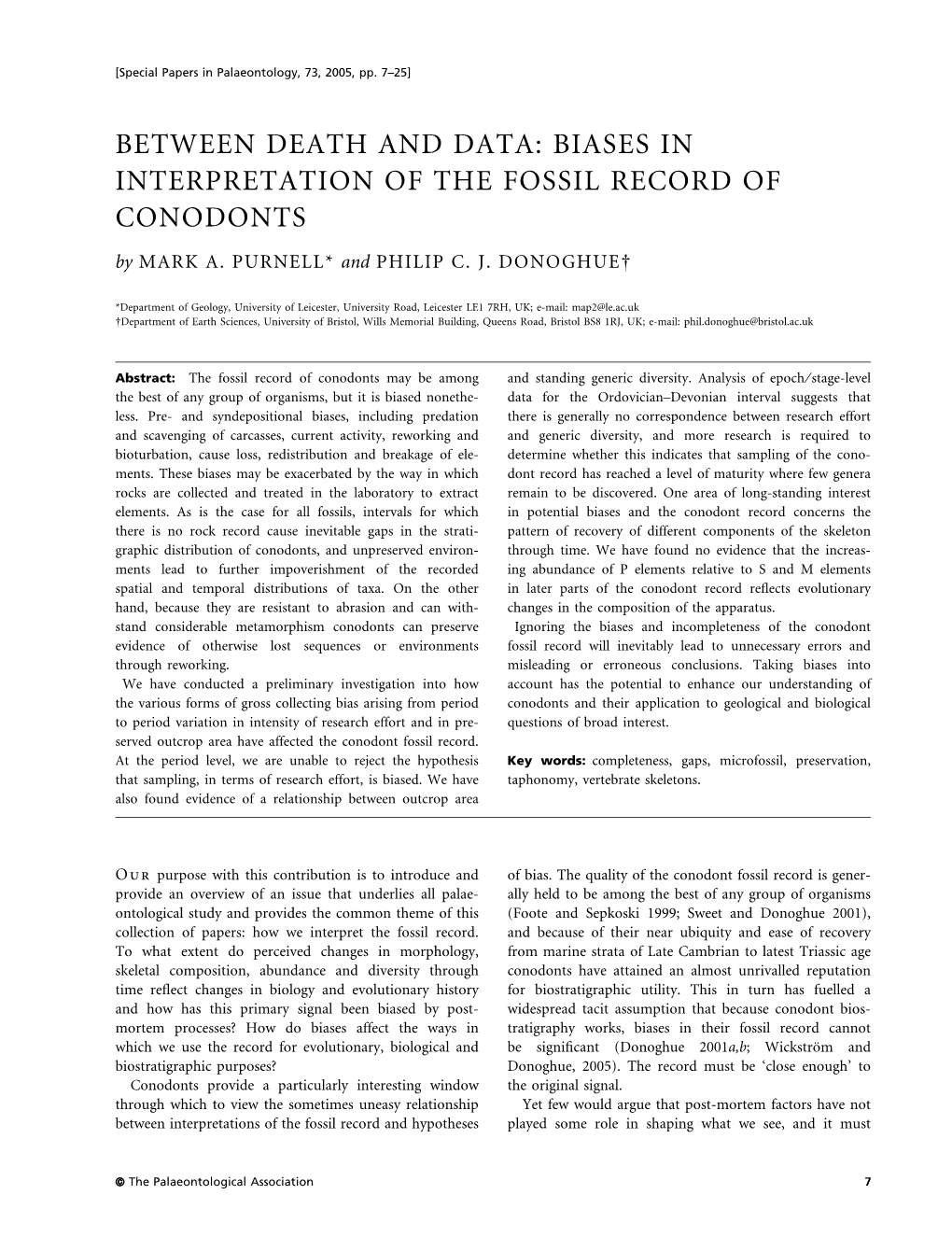 BIASES in INTERPRETATION of the FOSSIL RECORD of CONODONTS by MARK A